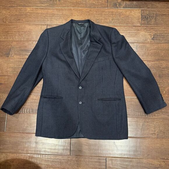 LANVIN Newman Marcus Mens Navy Blue Wool Solid 2-Button Blazer Jacket Vintage - Picture 6 of 8